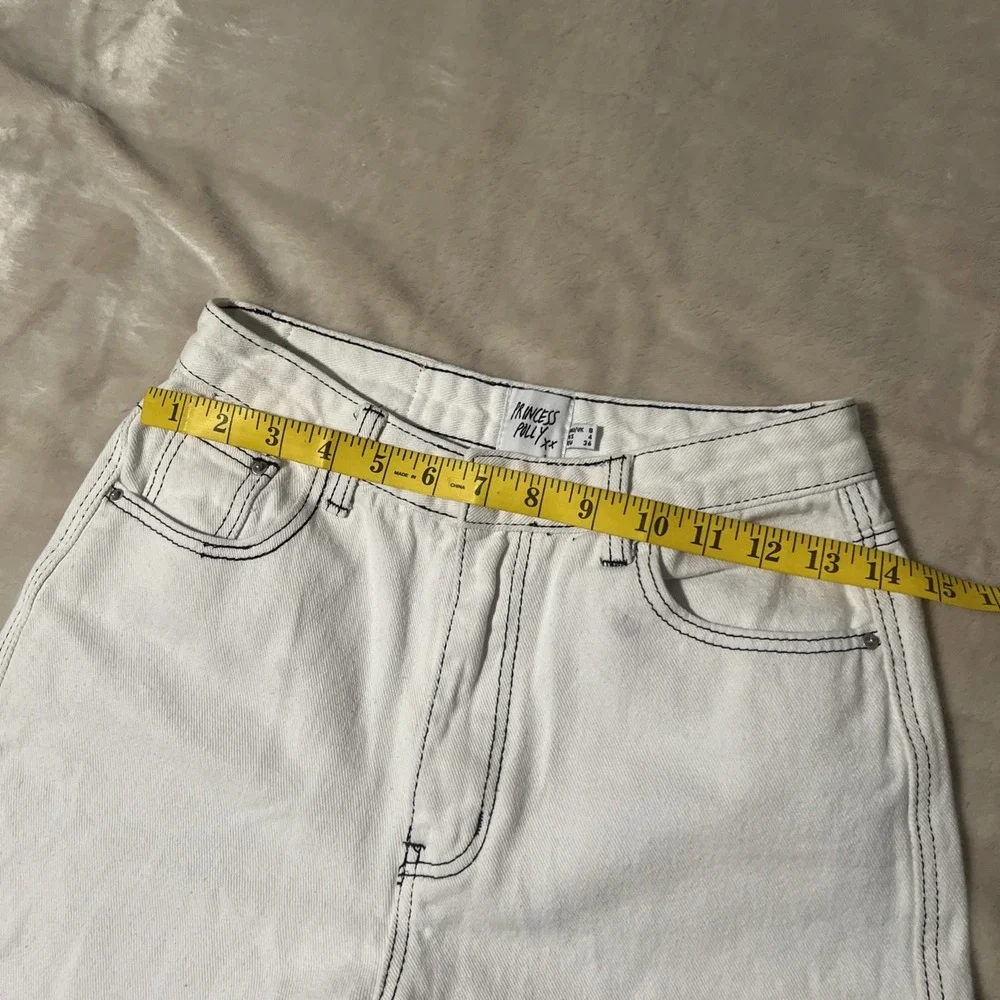 Princess Polly White Jeans Women's 4 Straight Leg Raw Hem Contrast Stitch Denim